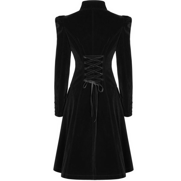 PUNK RAVE Manteau Mi-Long ‘Dark Doll’ En Velours Noir marque pas cher 13