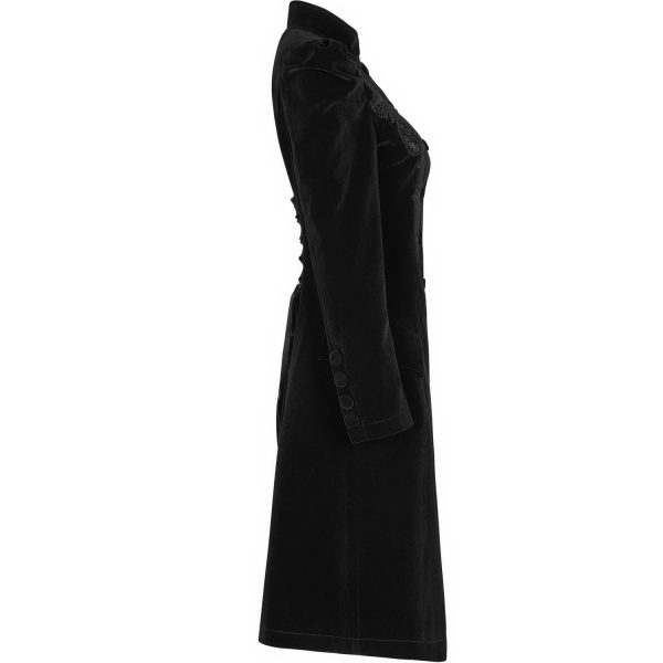 PUNK RAVE Manteau Mi-Long ‘Dark Doll’ En Velours Noir marque pas cher 14
