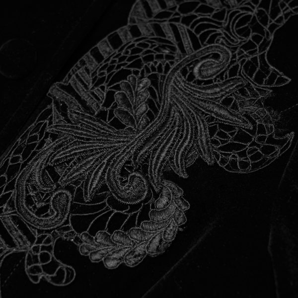 PUNK RAVE Manteau Mi-Long ‘Dark Doll’ En Velours Noir marque pas cher 16
