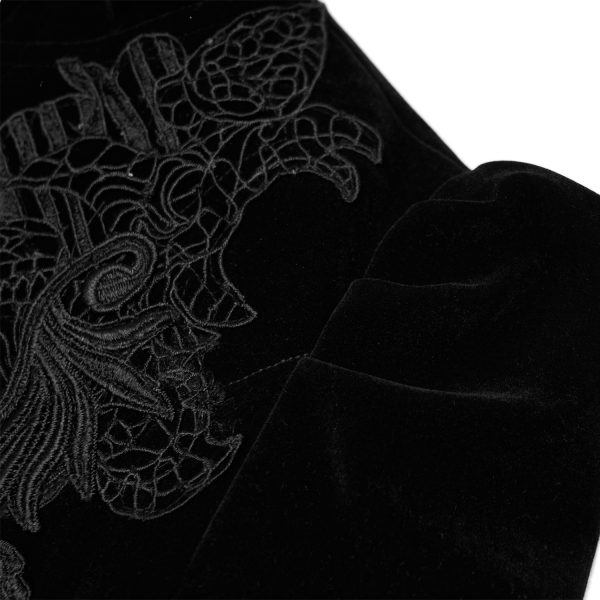 PUNK RAVE Manteau Mi-Long ‘Dark Doll’ En Velours Noir marque pas cher 18