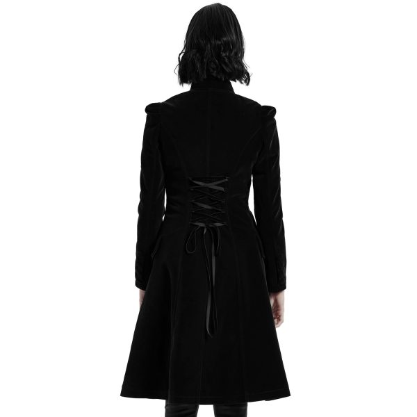 PUNK RAVE Manteau Mi-Long ‘Dark Doll’ En Velours Noir marque pas cher 4