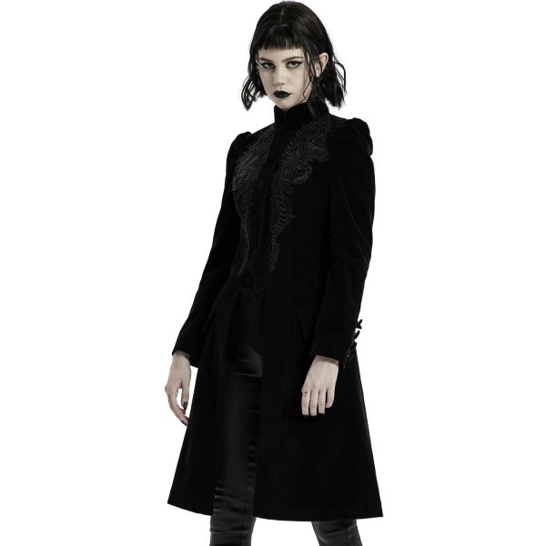 PUNK RAVE Manteau Mi-Long ‘Dark Doll’ En Velours Noir marque pas cher 5