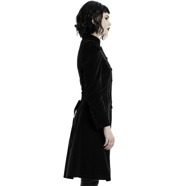 PUNK RAVE Manteau Mi-Long ‘Dark Doll’ En Velours Noir marque pas cher 6