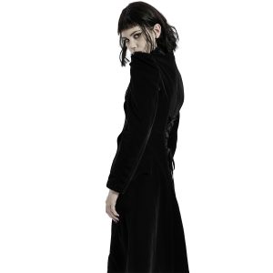 PUNK RAVE Manteau Mi-Long ‘Dark Doll’ En Velours Noir marque pas cher 31