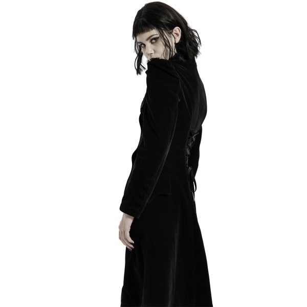 PUNK RAVE Manteau Mi-Long ‘Dark Doll’ En Velours Noir marque pas cher 7