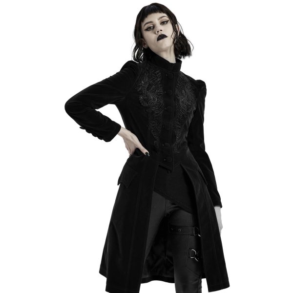 PUNK RAVE Manteau Mi-Long ‘Dark Doll’ En Velours Noir marque pas cher 8
