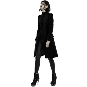 PUNK RAVE Manteau Mi-Long ‘Dark Doll’ En Velours Noir marque pas cher 35