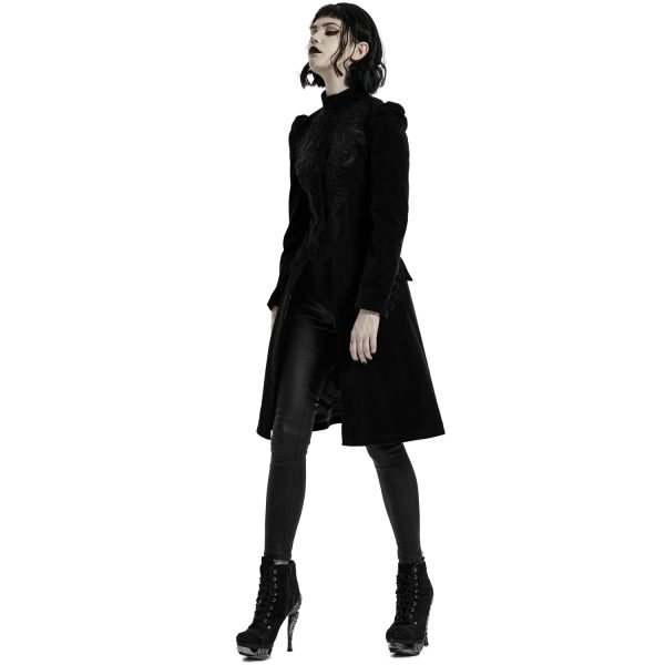 PUNK RAVE Manteau Mi-Long ‘Dark Doll’ En Velours Noir marque pas cher 9