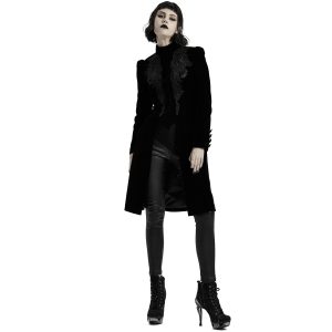 PUNK RAVE Manteau Mi-Long ‘Dark Doll’ En Velours Noir marque pas cher 37