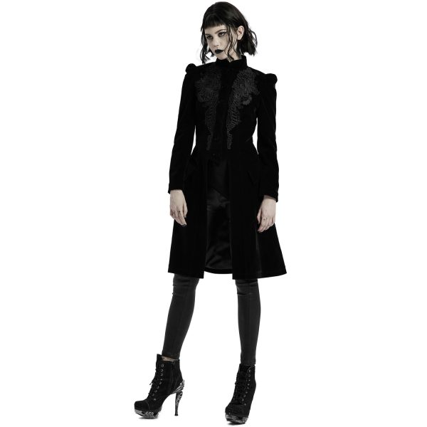 PUNK RAVE Manteau Mi-Long ‘Dark Doll’ En Velours Noir marque pas cher 11