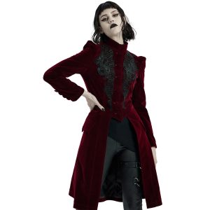PUNK RAVE Manteau Mi-Long ‘Dark Doll’ En Velours Rouge Vente 20