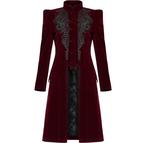PUNK RAVE Manteau Mi-Long ‘Dark Doll’ En Velours Rouge Vente 12