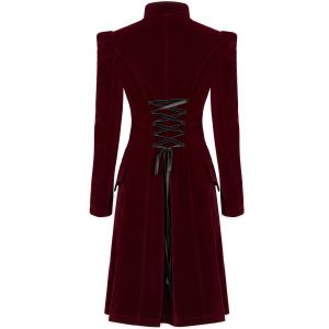 PUNK RAVE Manteau Mi-Long ‘Dark Doll’ En Velours Rouge Vente 40