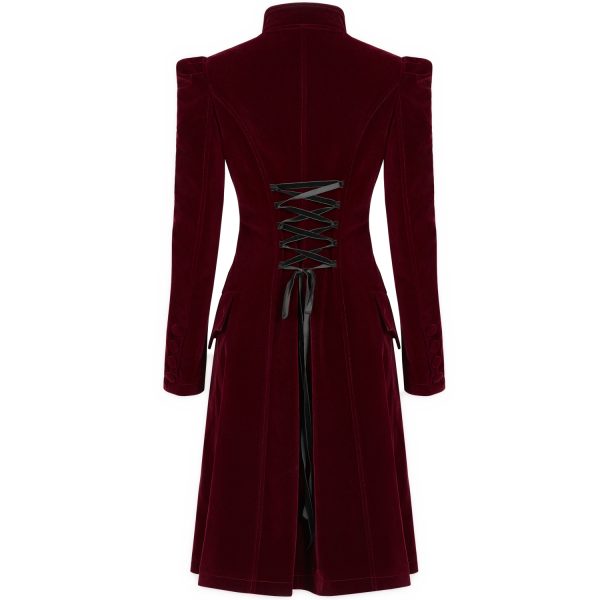 PUNK RAVE Manteau Mi-Long ‘Dark Doll’ En Velours Rouge Vente 13