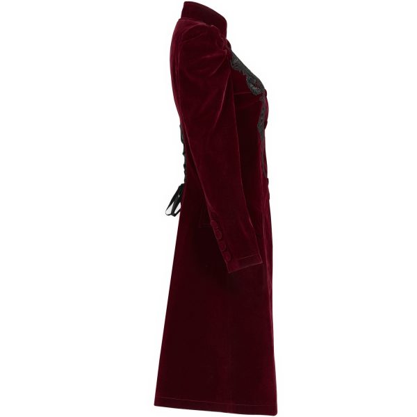 PUNK RAVE Manteau Mi-Long ‘Dark Doll’ En Velours Rouge Vente 14