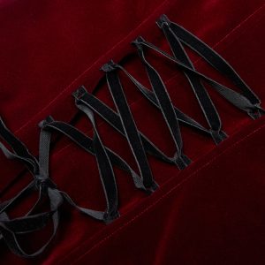 PUNK RAVE Manteau Mi-Long ‘Dark Doll’ En Velours Rouge Vente 46