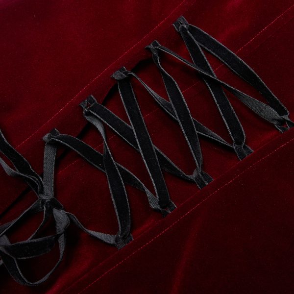 PUNK RAVE Manteau Mi-Long ‘Dark Doll’ En Velours Rouge Vente 16