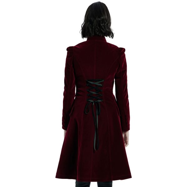 PUNK RAVE Manteau Mi-Long ‘Dark Doll’ En Velours Rouge Vente 4