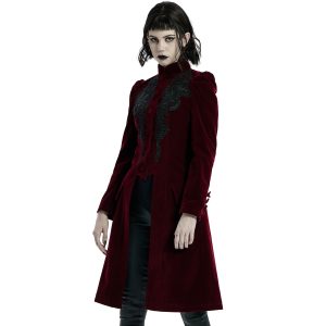 PUNK RAVE Manteau Mi-Long ‘Dark Doll’ En Velours Rouge Vente 24