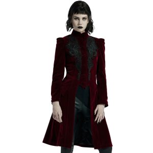 PUNK RAVE Manteau Mi-Long ‘Dark Doll’ En Velours Rouge Vente 26