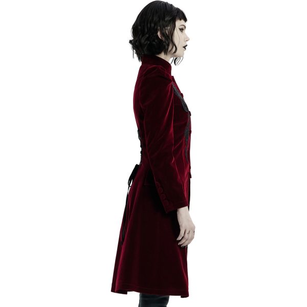 PUNK RAVE Manteau Mi-Long ‘Dark Doll’ En Velours Rouge Vente 7