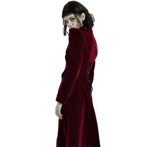 PUNK RAVE Manteau Mi-Long ‘Dark Doll’ En Velours Rouge Vente 30
