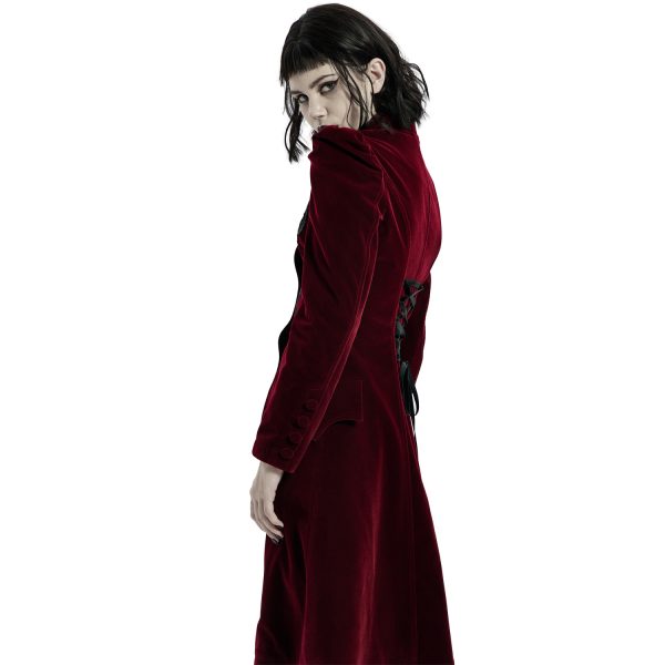 PUNK RAVE Manteau Mi-Long ‘Dark Doll’ En Velours Rouge Vente 8