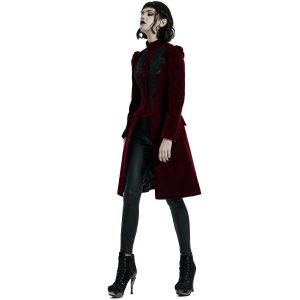PUNK RAVE Manteau Mi-Long ‘Dark Doll’ En Velours Rouge Vente 32