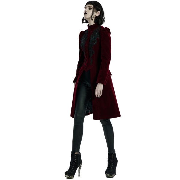 PUNK RAVE Manteau Mi-Long ‘Dark Doll’ En Velours Rouge Vente 9