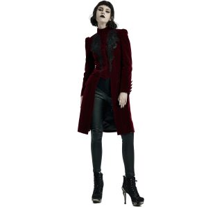 PUNK RAVE Manteau Mi-Long ‘Dark Doll’ En Velours Rouge Vente 34