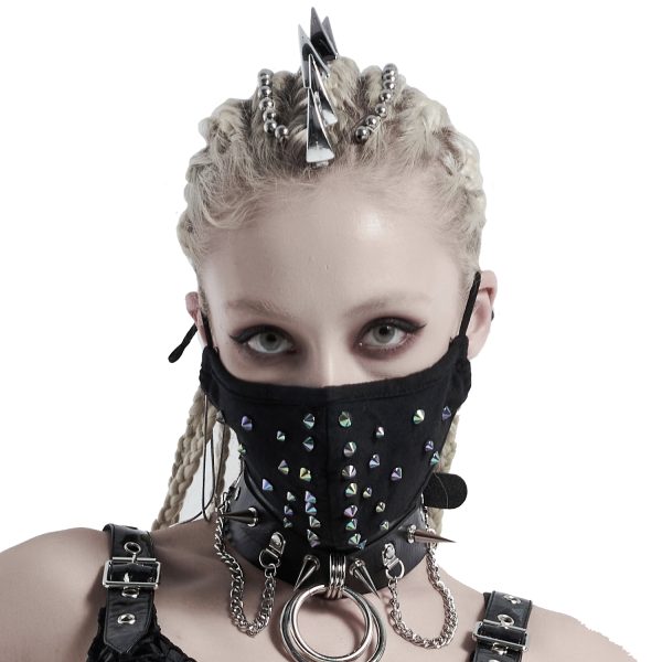 PUNK RAVE Masque ‘Rebellion’ Noir Avec Spikes Bleus à prix imbattables 4