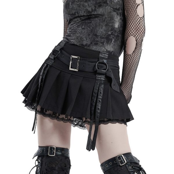 PUNK RAVE Mini Jupe Plissée ‘Punk Decadent’ Noire boutiqued en ligne 13