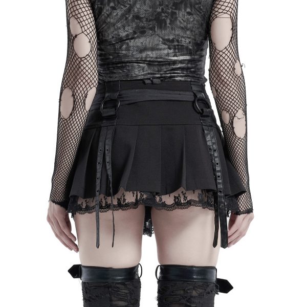 PUNK RAVE Mini Jupe Plissée ‘Punk Decadent’ Noire boutiqued en ligne 14