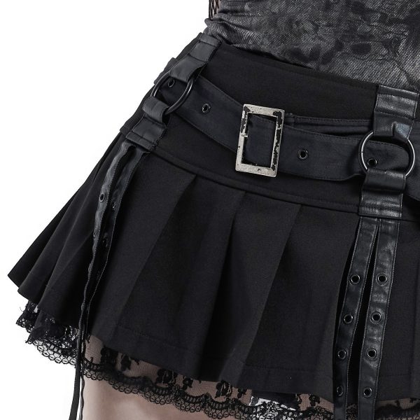 PUNK RAVE Mini Jupe Plissée ‘Punk Decadent’ Noire boutiqued en ligne 16