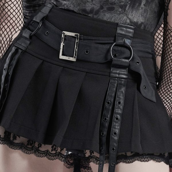 PUNK RAVE Mini Jupe Plissée ‘Punk Decadent’ Noire boutiqued en ligne 19
