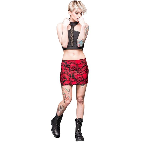 Meilleur Service QUEEN OF DARKNESS Mini Jupe ‘Skulls Power’ Rouge 3