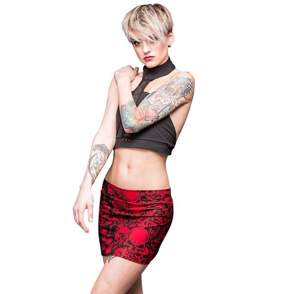 Meilleur Service QUEEN OF DARKNESS Mini Jupe ‘Skulls Power’ Rouge 4