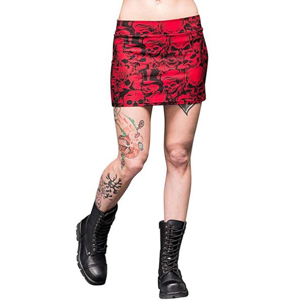 Meilleur Service QUEEN OF DARKNESS Mini Jupe ‘Skulls Power’ Rouge 1