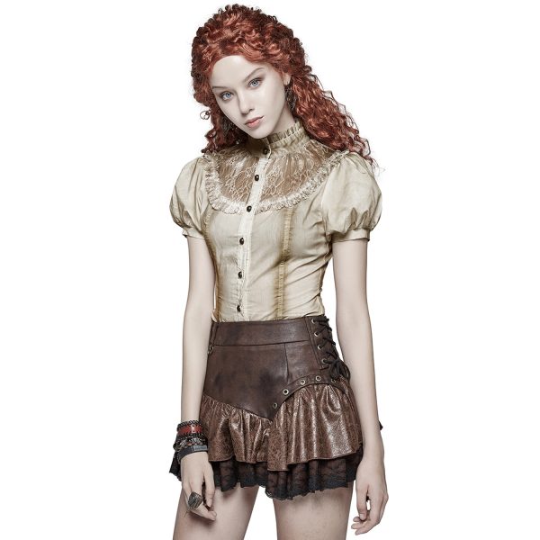 PUNK RAVE Mini-Jupe Steampunk ‘Norra’ Marron boutique en france 6