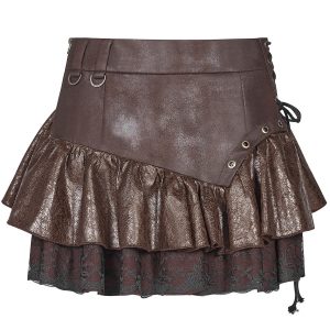 PUNK RAVE Mini-Jupe Steampunk ‘Norra’ Marron boutique en france 27