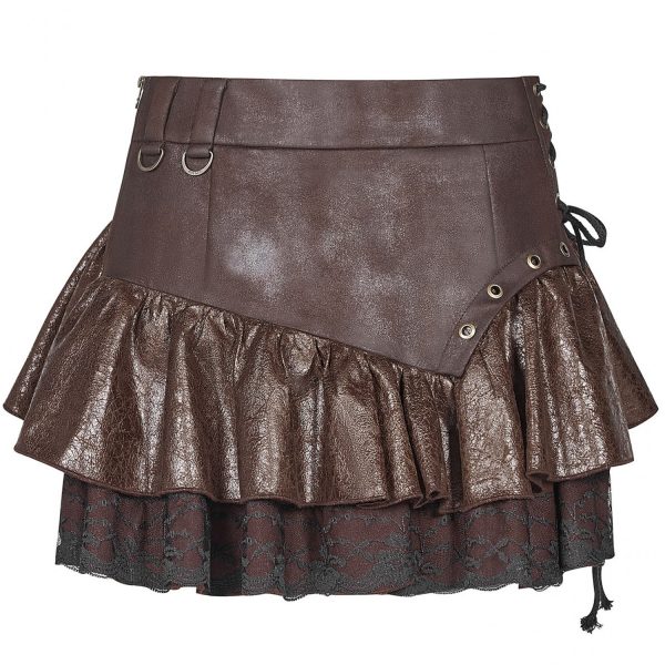 PUNK RAVE Mini-Jupe Steampunk ‘Norra’ Marron boutique en france 8