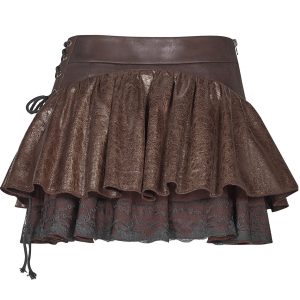 PUNK RAVE Mini-Jupe Steampunk ‘Norra’ Marron boutique en france 29