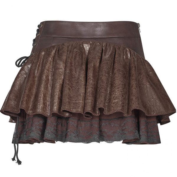 PUNK RAVE Mini-Jupe Steampunk ‘Norra’ Marron boutique en france 9