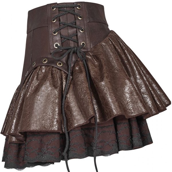 PUNK RAVE Mini-Jupe Steampunk ‘Norra’ Marron boutique en france 10