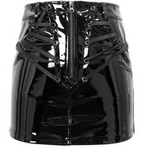 DEVIL FASHION Mini Jupe ‘Toxica’ En Simili Cuir Noir à prix d'occasion 45