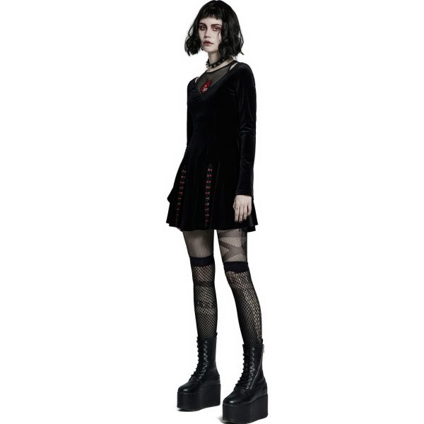 Vente PUNK RAVE Mini Robe ‘Dark Prajna’ En Velours Noir 5