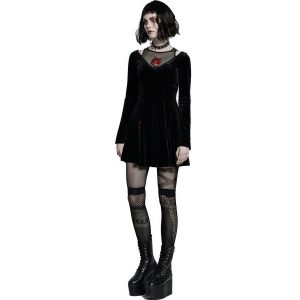 Vente PUNK RAVE Mini Robe ‘Dark Prajna’ En Velours Noir 27