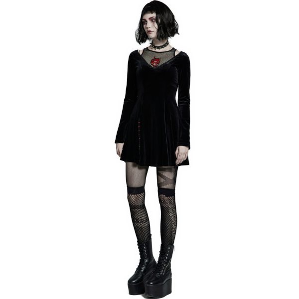 Vente PUNK RAVE Mini Robe ‘Dark Prajna’ En Velours Noir 6