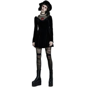 Vente PUNK RAVE Mini Robe ‘Dark Prajna’ En Velours Noir 29