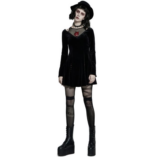 Vente PUNK RAVE Mini Robe ‘Dark Prajna’ En Velours Noir 7